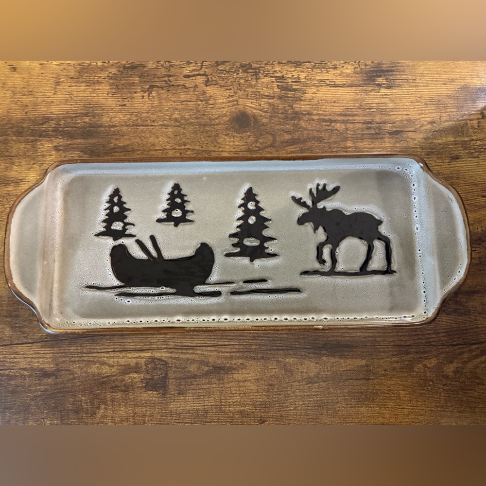 Woodland Home Studio Stoneware Serving Try Outdoor themed. Moose and trees. PO